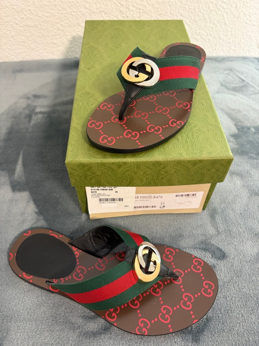 Brand New Women’s Gucci GG Thong Interlocking G Sandals Sz 35 (US 5) - Picture 9 of 9